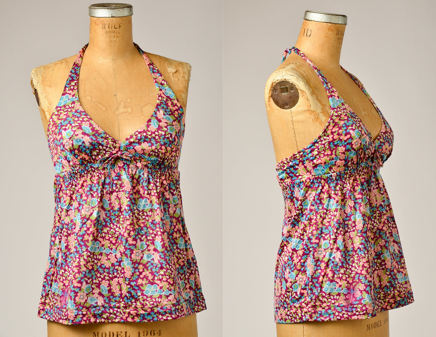 1970s Floral Print Bohemian Halter Top Swim Tank