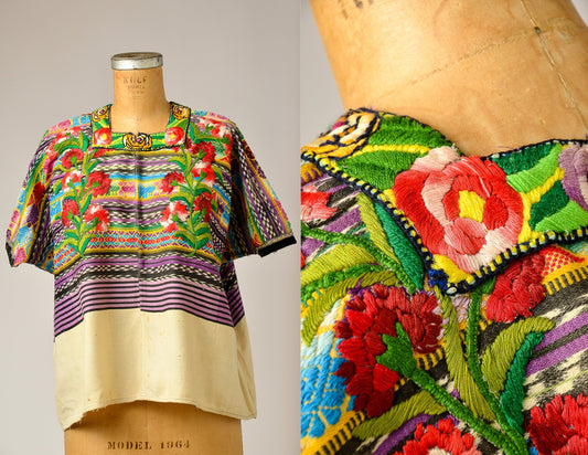 Antique Guatemalan Huipil Blouse Hand Woven Traditional Top