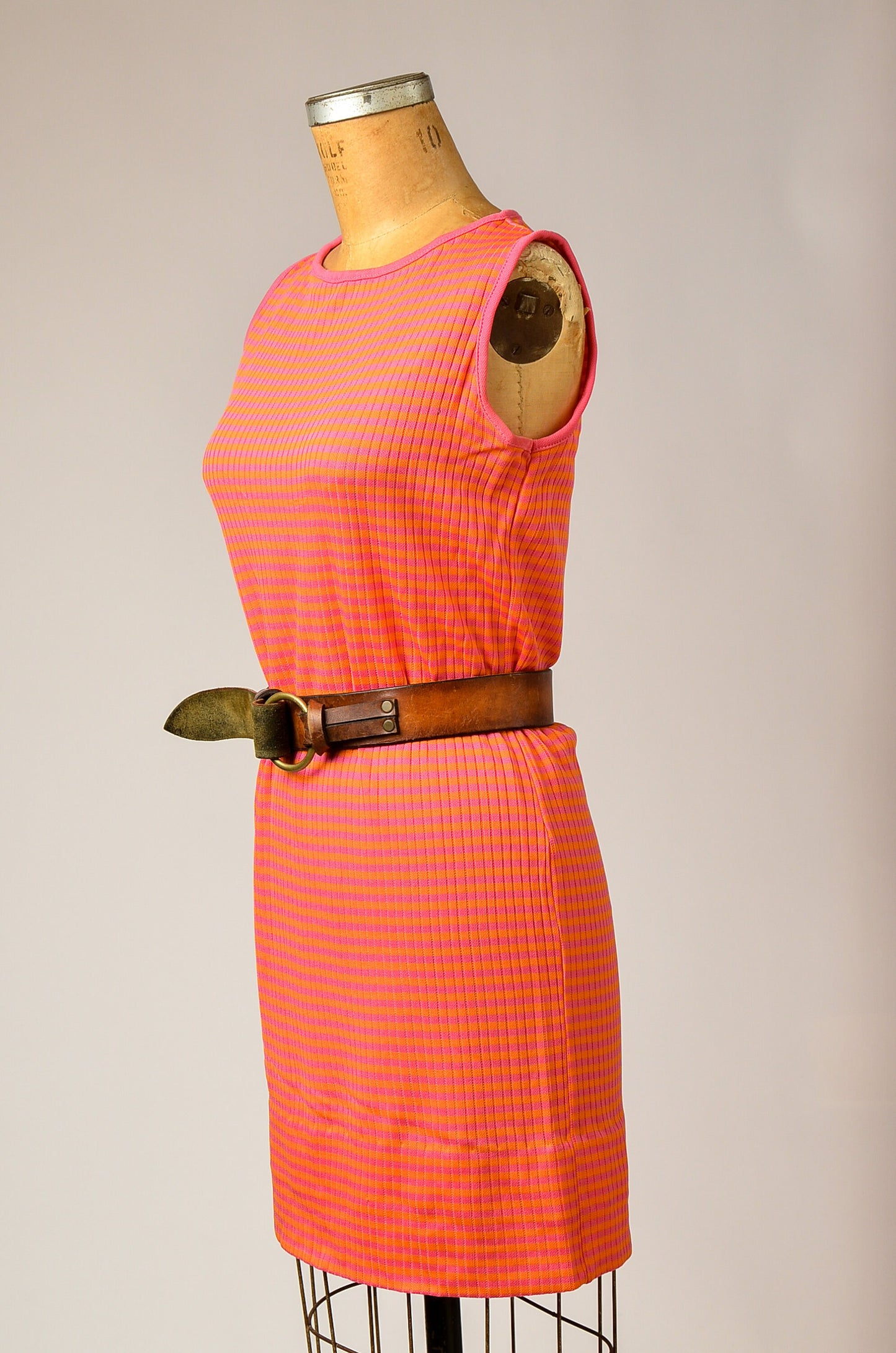 1960s Neon Stripe Dress Sherbet Pink and Orange Mod Soda Shop Dress