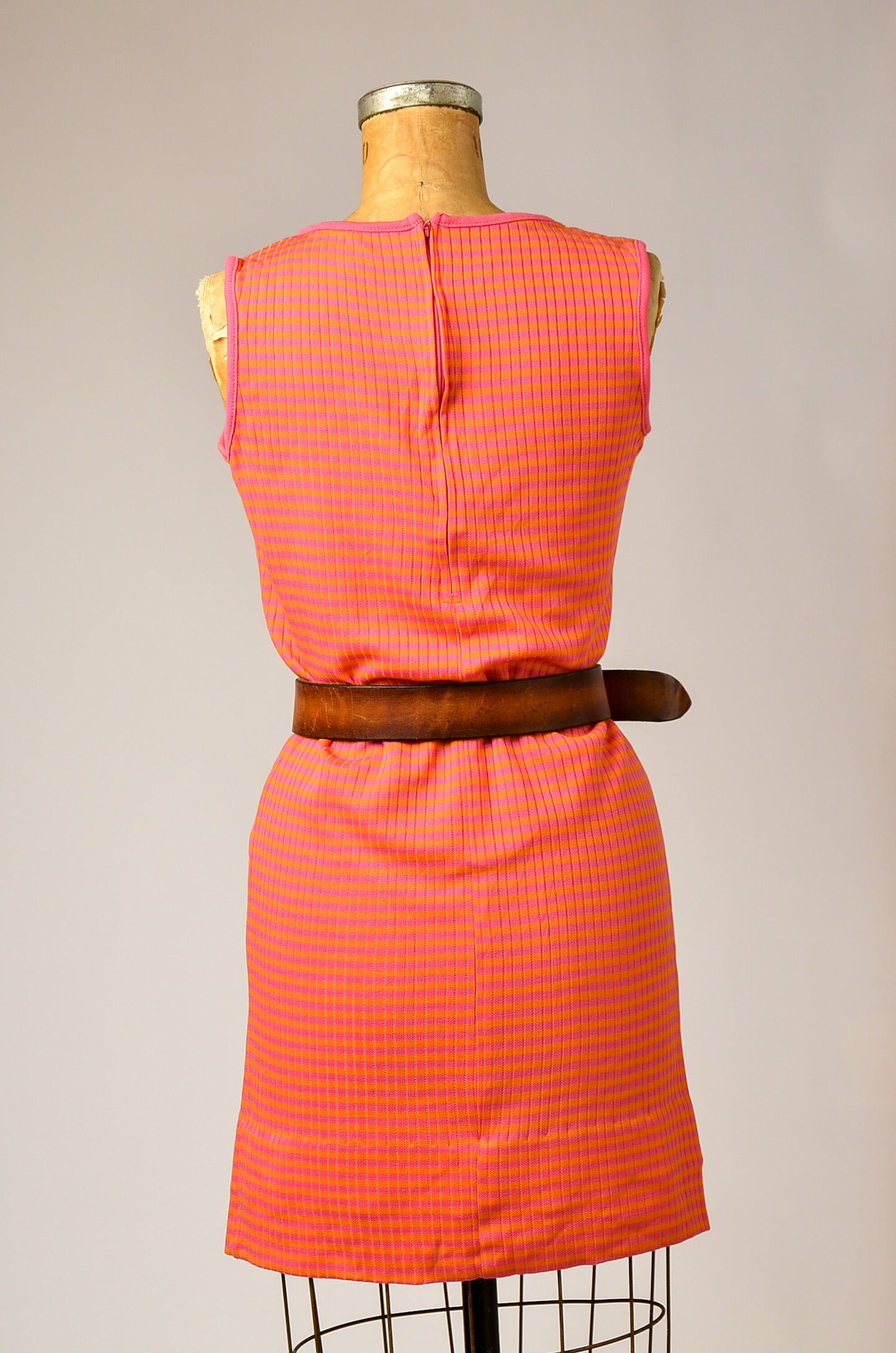 1960s Neon Stripe Dress Sherbet Pink and Orange Mod Soda Shop Dress