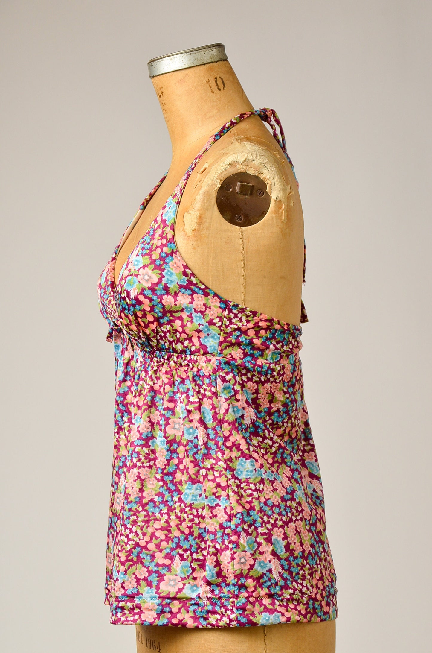 1970s Floral Print Bohemian Halter Top Swim Tank