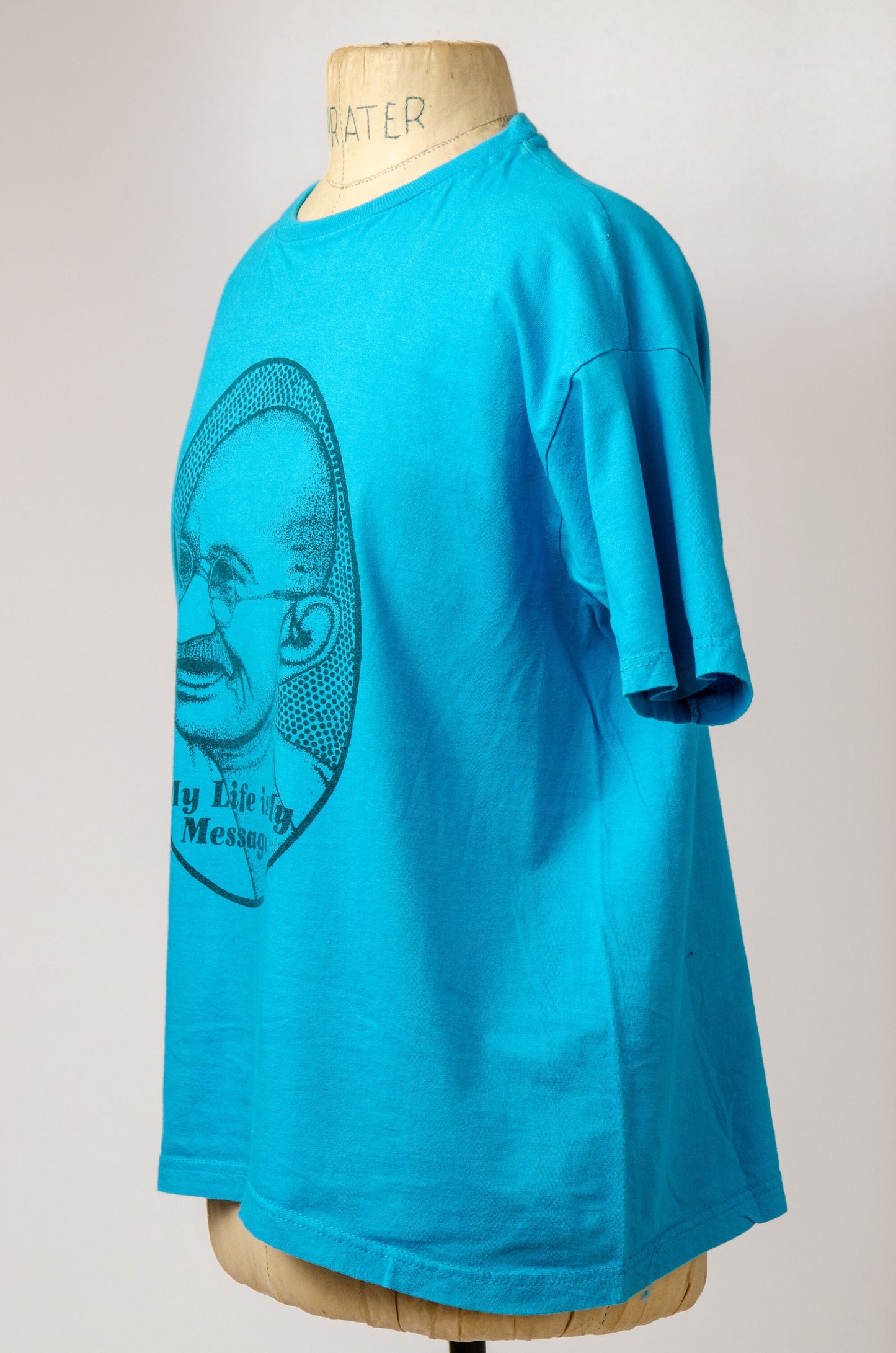 1980s Gandhi My Life Is My Message Blue Cotton T Shirt