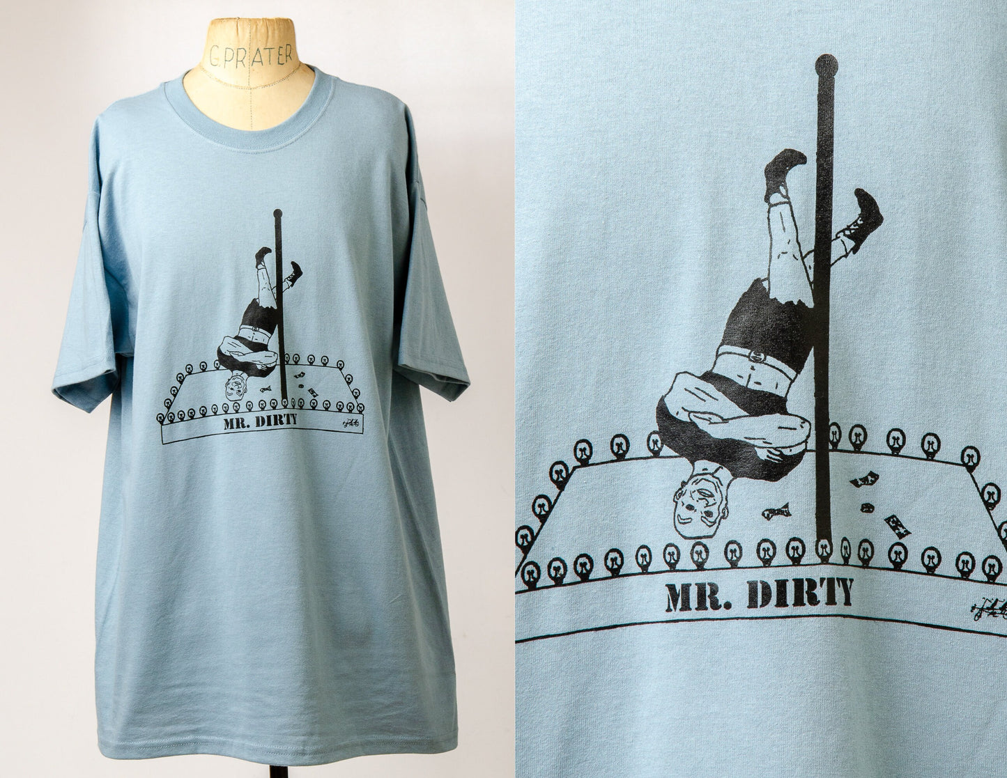 90s Mr. Dirty Pole Dancer T Shirt Baby Blue Stripper Tee