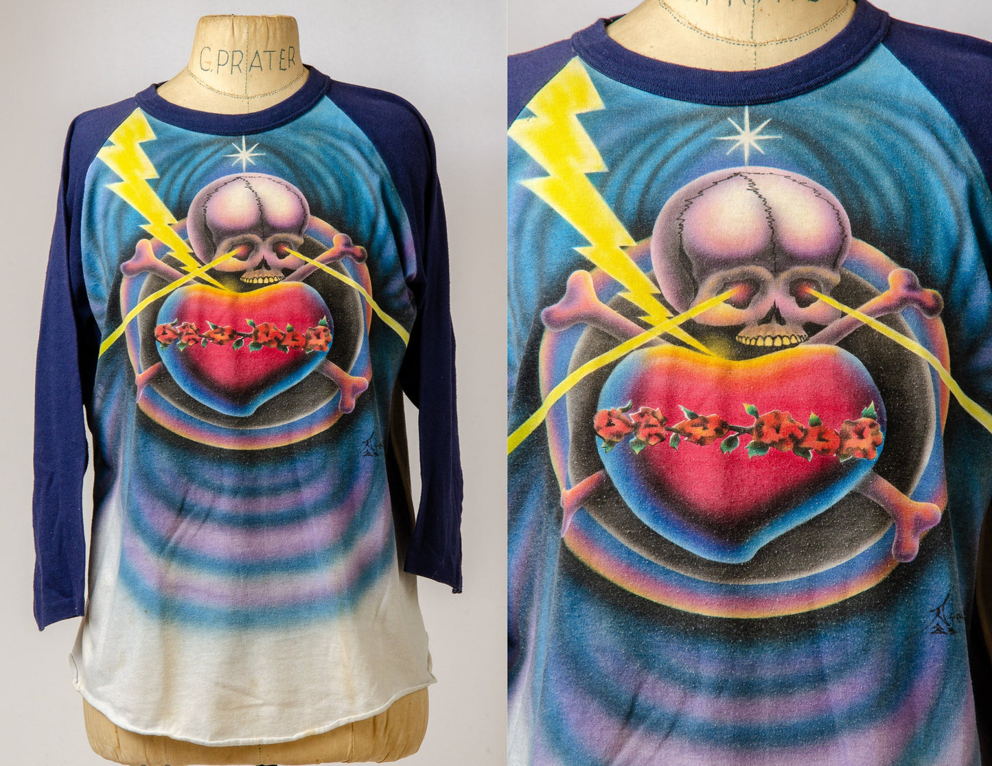 1980s Grateful Dead Airbrush Skull and Roses Hippie T Shirt