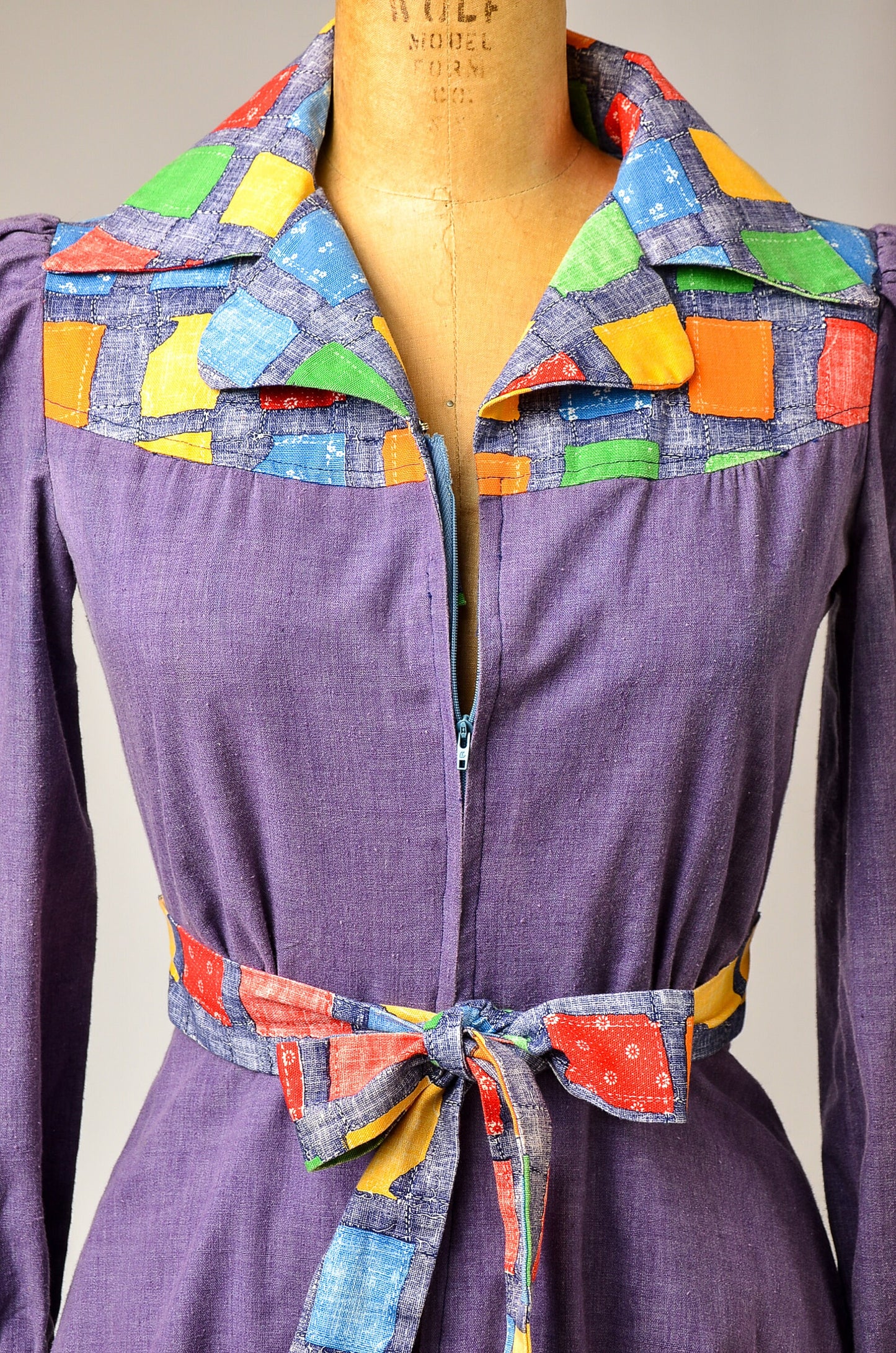 1970s Patchwork Style Denim Hippie Pinafore Dress