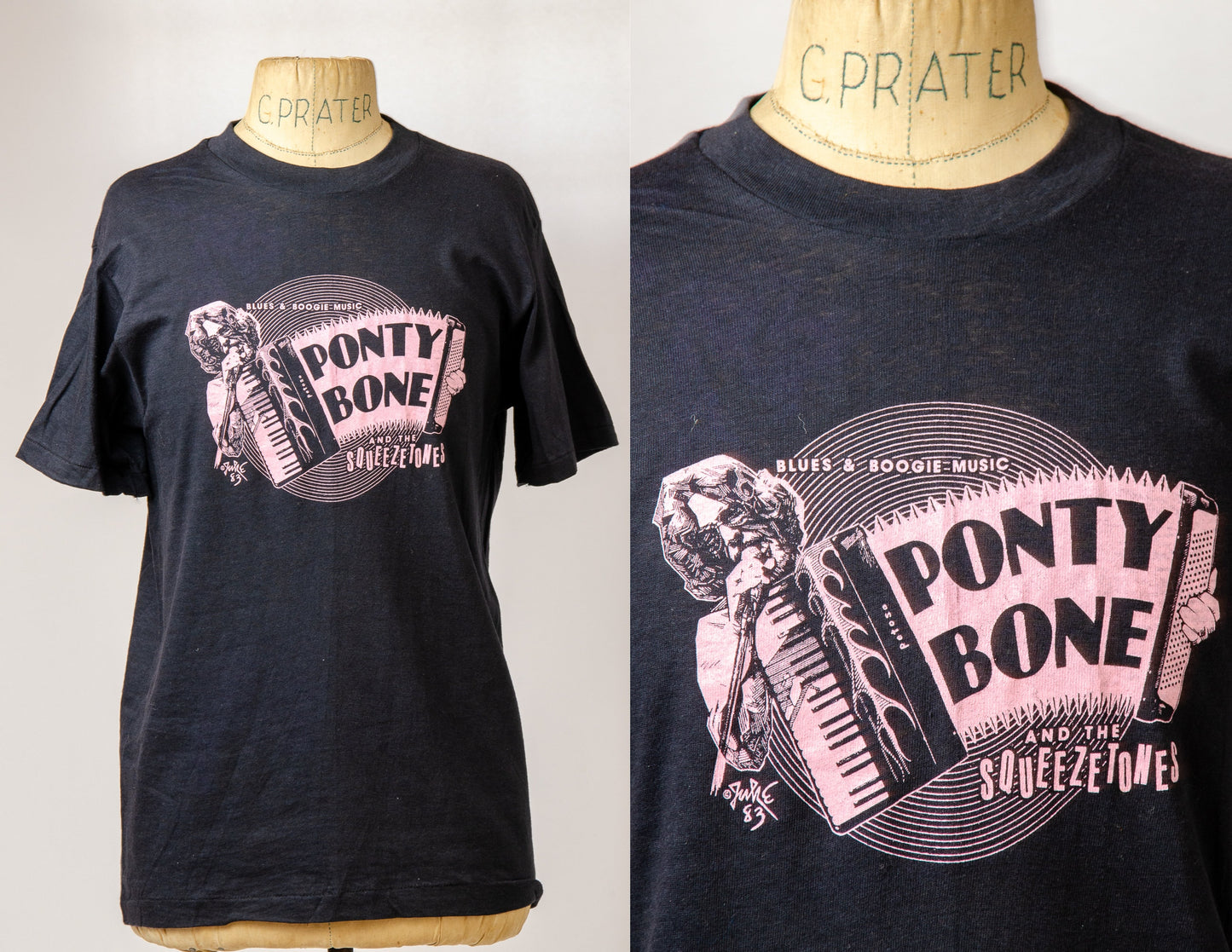 1980s Austin Band Ponty Bone and the Squeezetones Blue and Boogie Music T Shirt