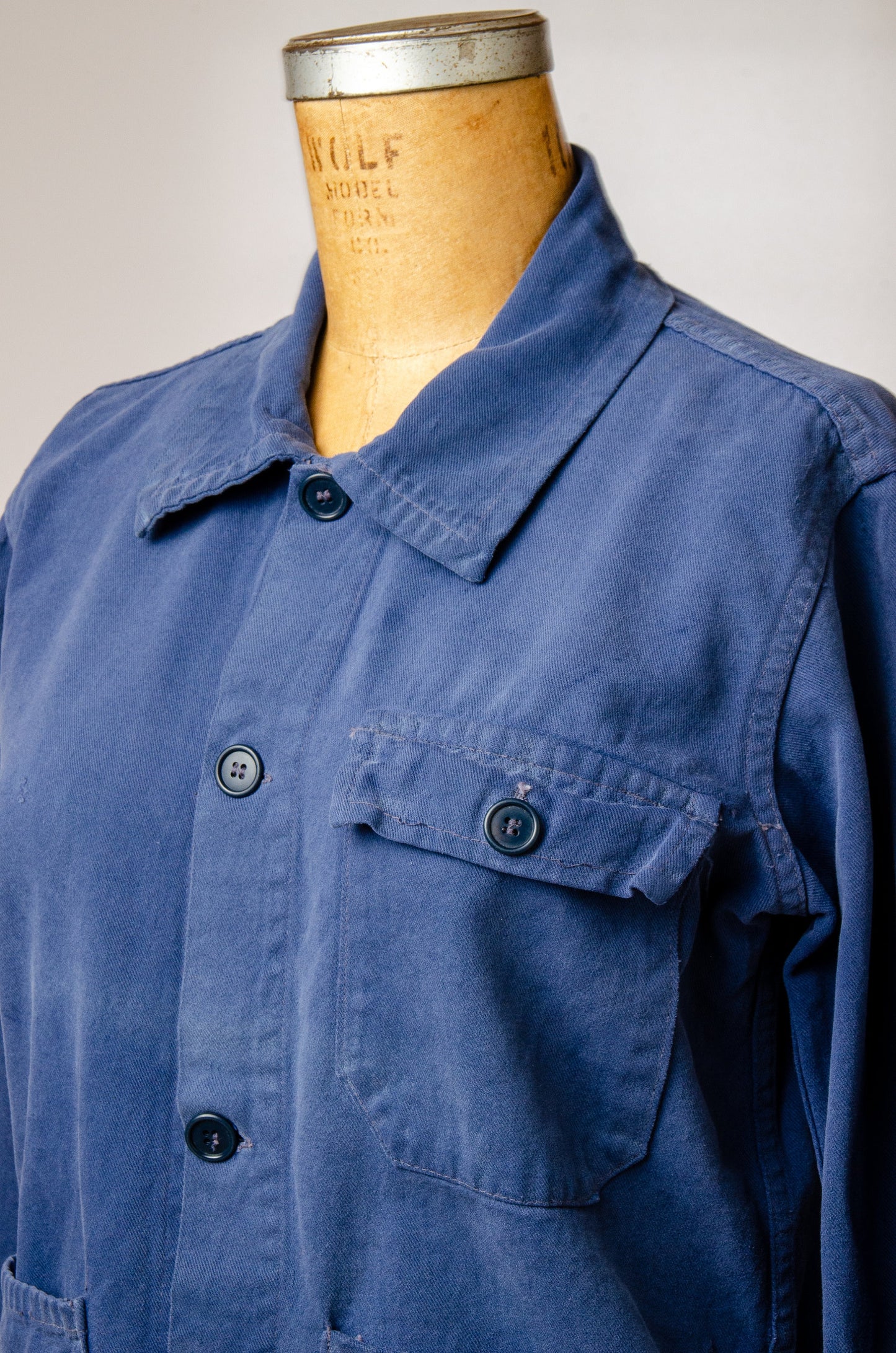 1950s French Chore Jacket Cinch Back Button Down Indigo Cotton Work Jacket