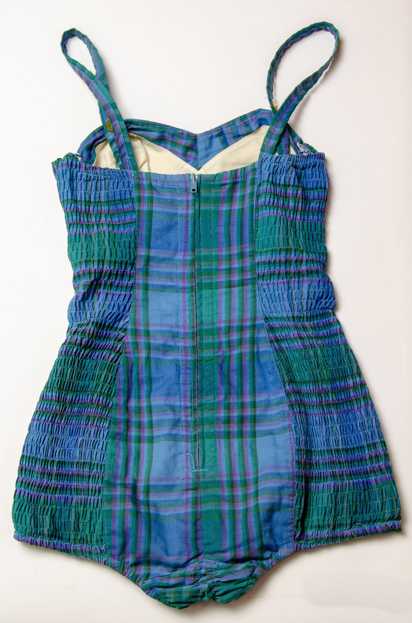 1940s Cotton Plaid Swimsuit Sweetheart Pin Up One Piece Swimsuit Playsuit