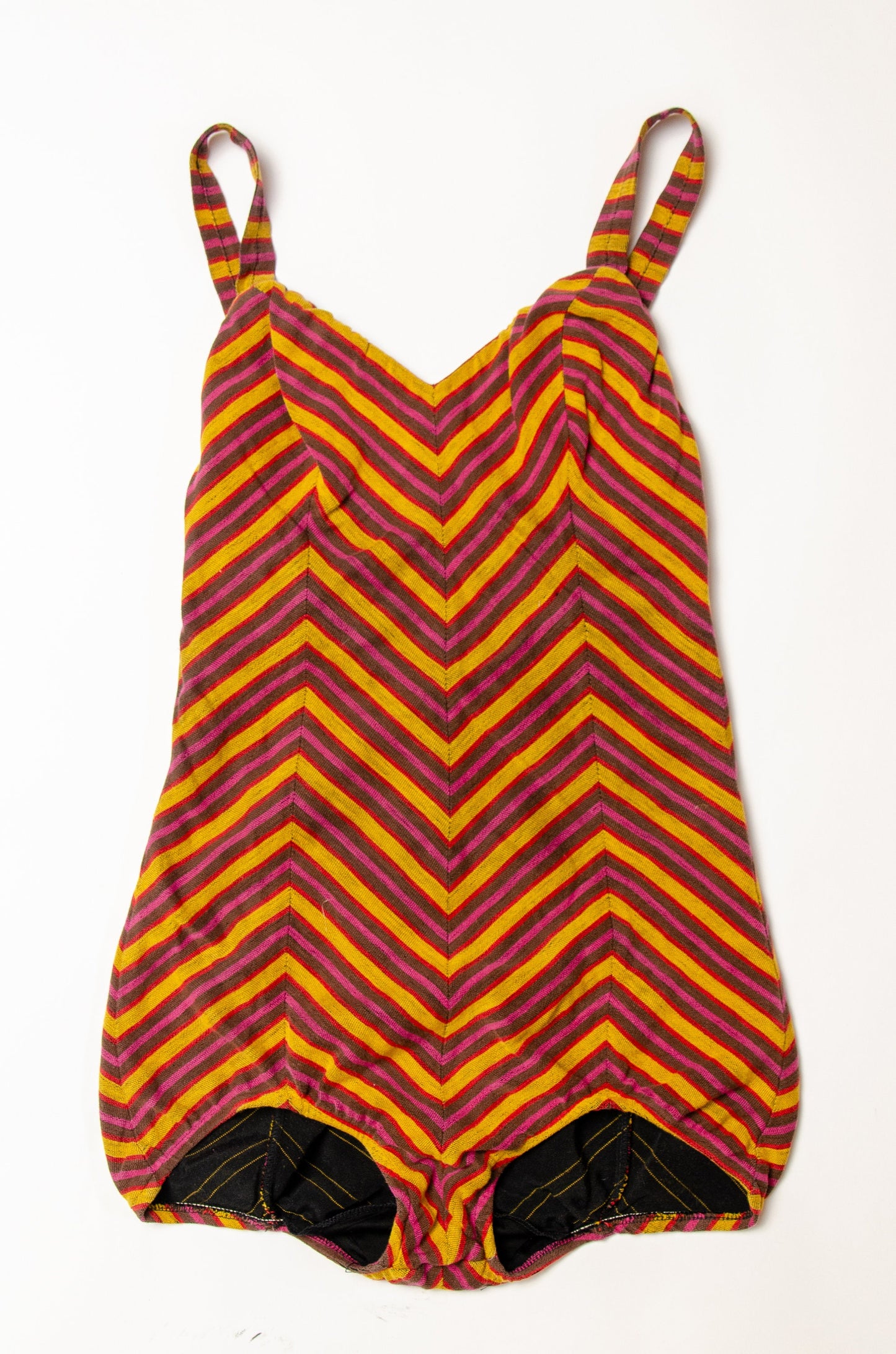 1940s Cotton Sunburst Swimsuit Striped Sweetheart Pin Up One Piece Playsuit