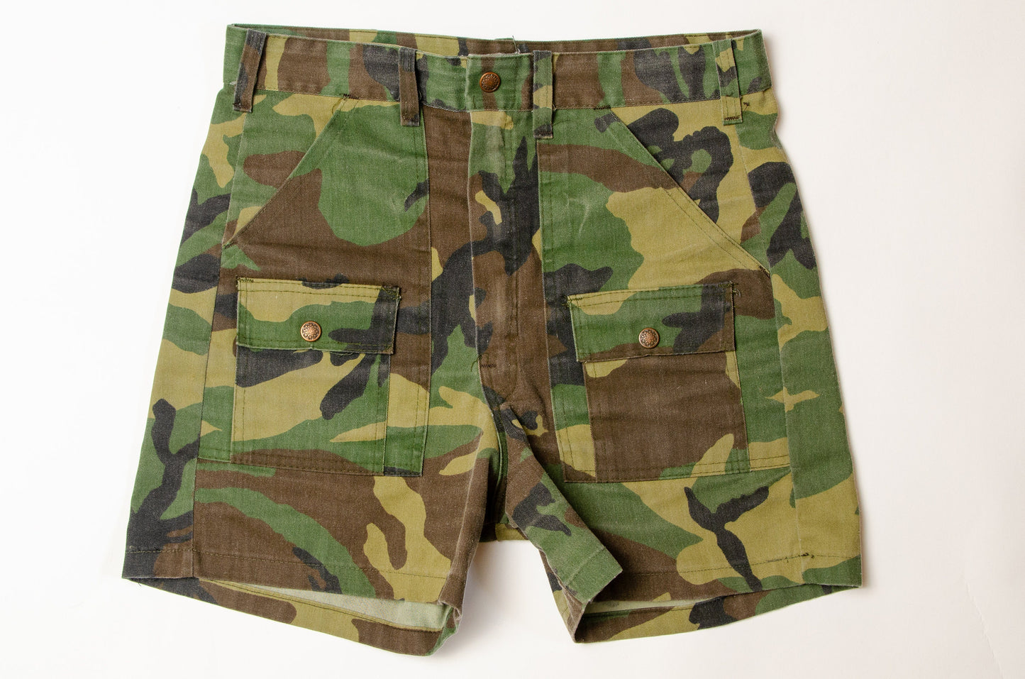 1970s Camo Safari Shorts Cotton Camouflage Cargo Shorts W 32