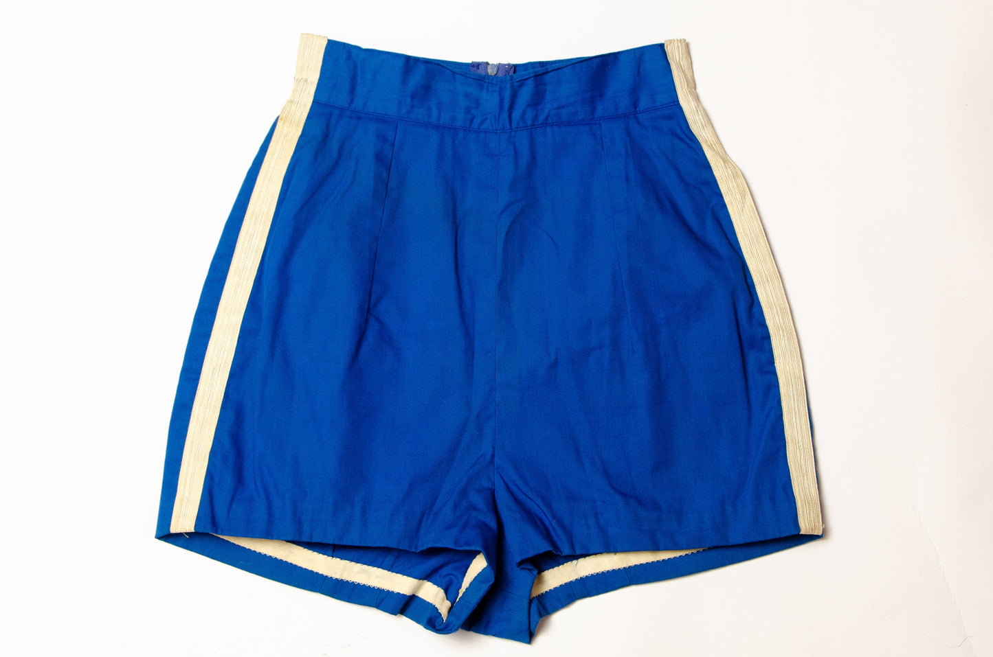 1950s Gym Shorts High Waisted Blue Cotton Uniform Shorts W 23