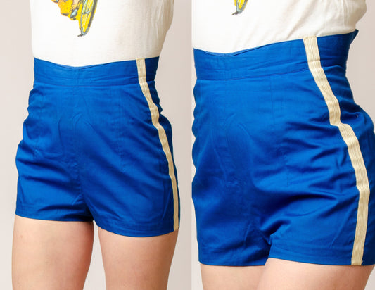 1950s Gym Shorts High Waisted Blue Cotton Uniform Shorts W 23