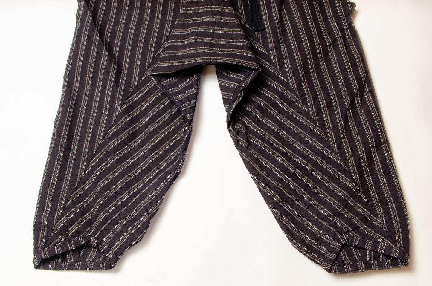 1920s Japanese Indigo Stripe Monpe Wrap Around Work Pants Deadstock