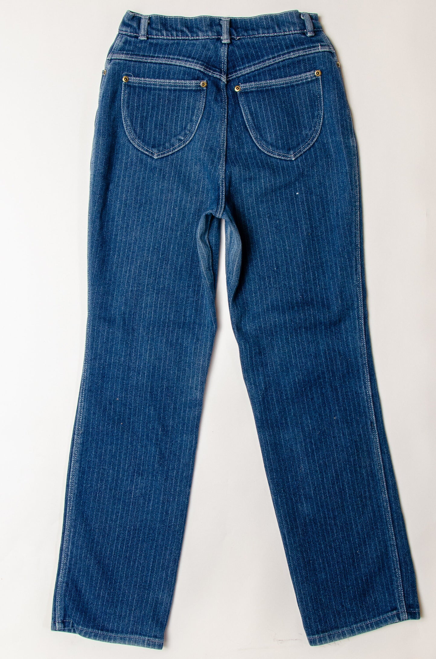 1970s Pinstripe Blue Denim High Waisted Western Jeans 27 x 30