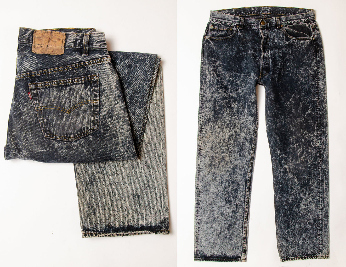 1980s Levis Acid Wash Black Denim USA Button Fly Jeans 35 x 30