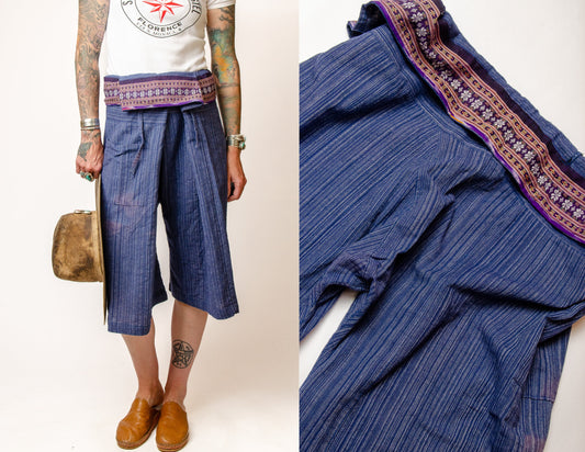 Vintage Fisherman Pants Indigo Cotton Wrap Pants