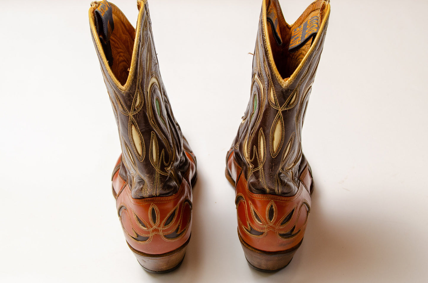 1950s ACME Cut Out Boots Turquoise and Ivory Inlay Western Boots Womens 9