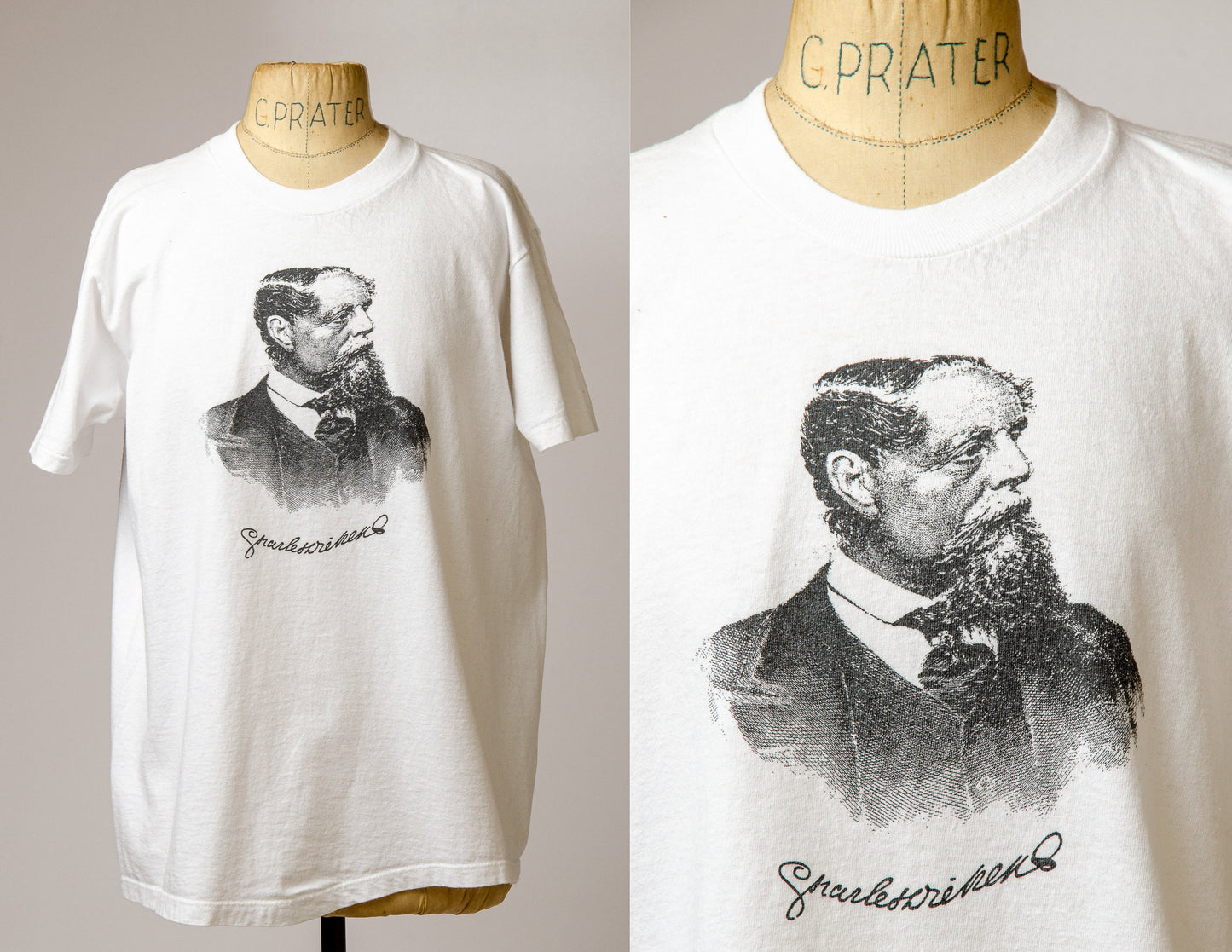 90s Charles Dickens Illustrated Portrait Book Author T Shirt