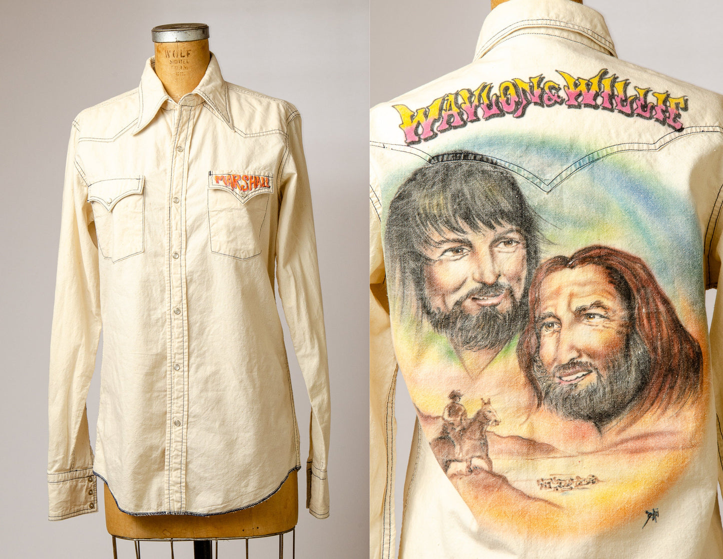 1980s Waylon Jennings & Willie Nelson Together Again Airbrush Cotton Western Shirt