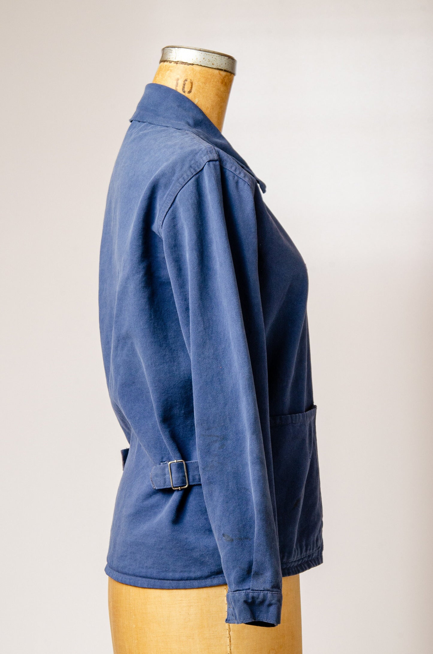 1950s French Chore Jacket Cinch Back Button Down Indigo Cotton Work Jacket