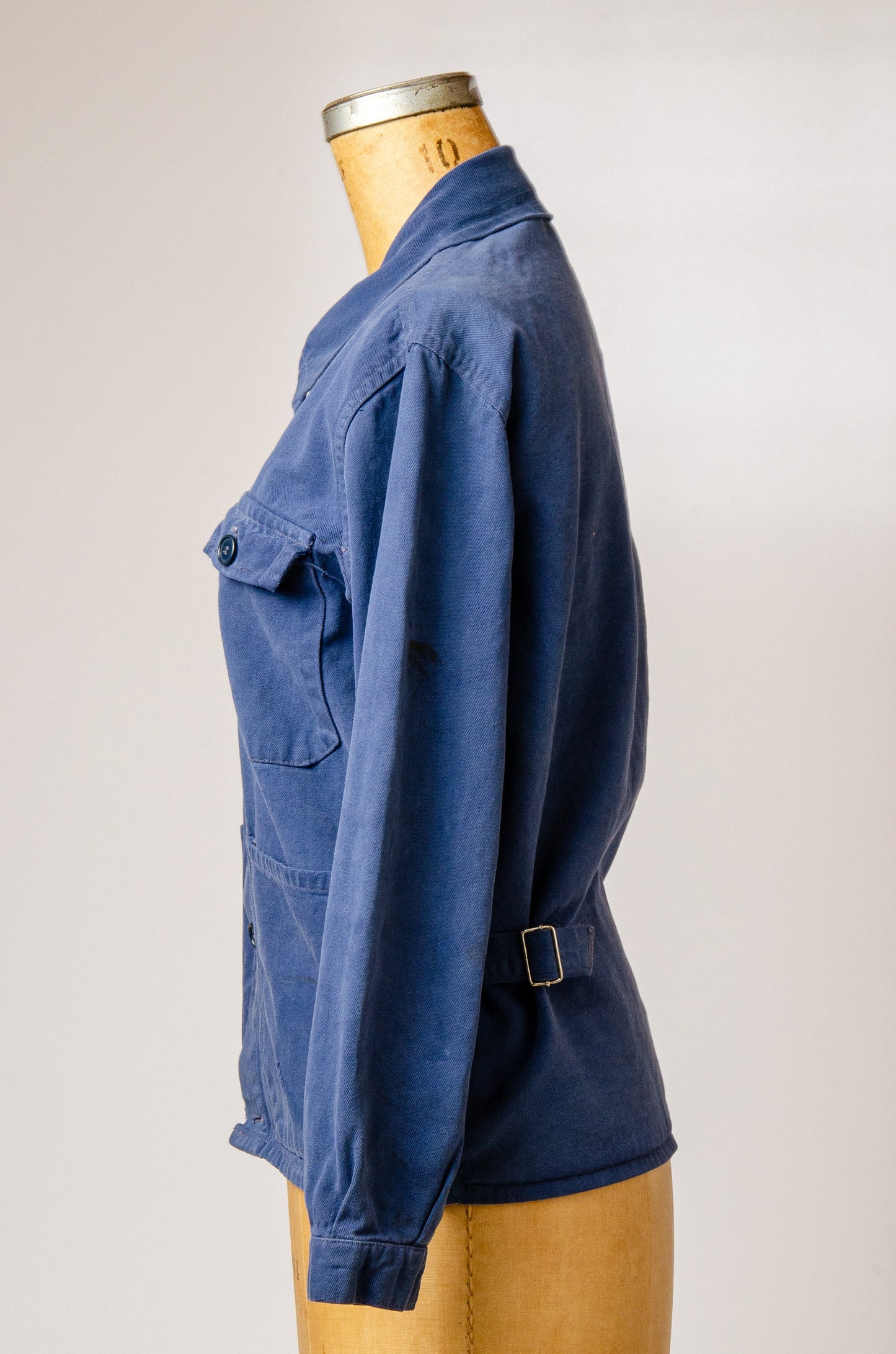 1950s French Chore Jacket Cinch Back Button Down Indigo Cotton Work Jacket