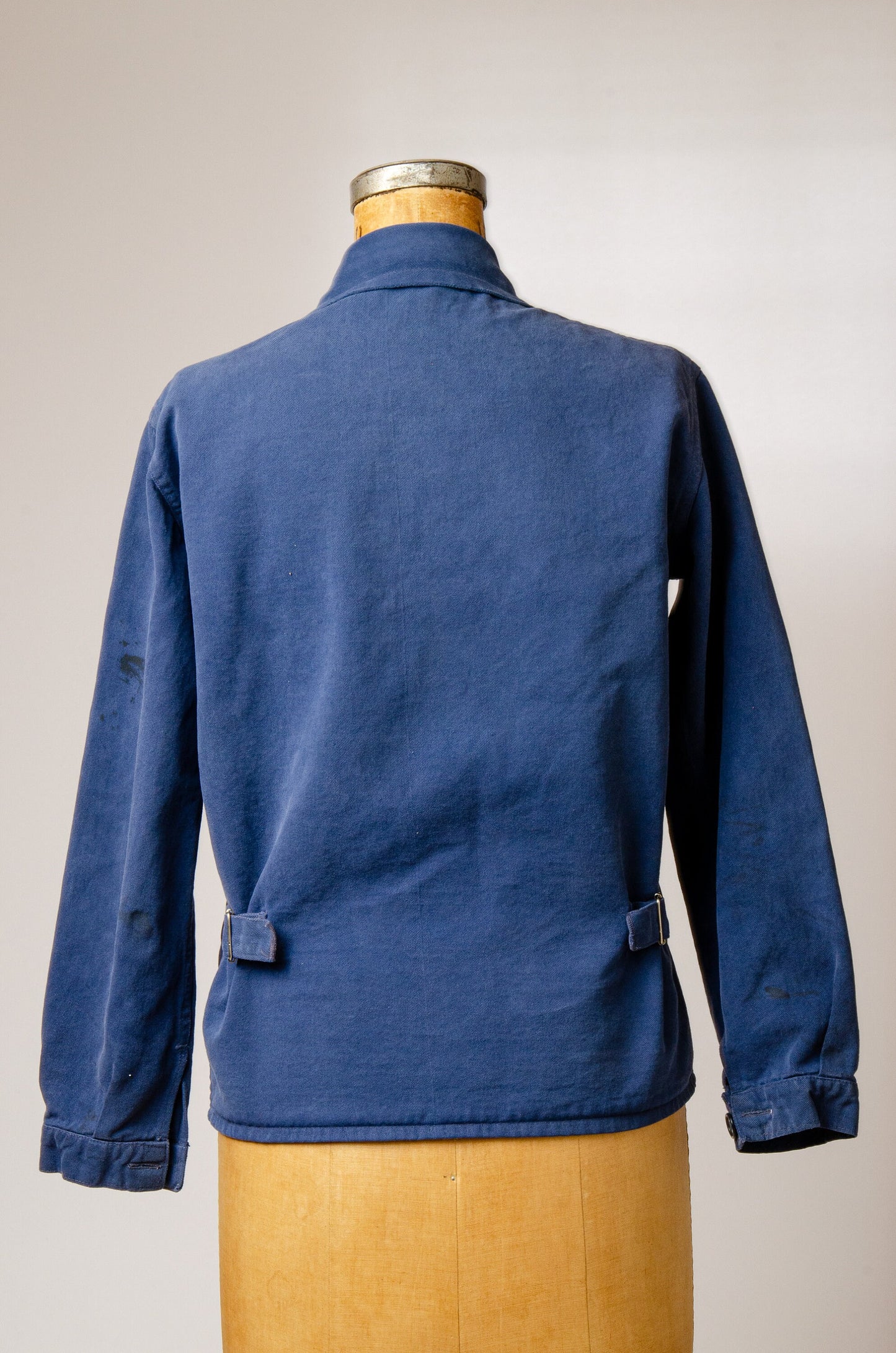 1950s French Chore Jacket Cinch Back Button Down Indigo Cotton Work Jacket