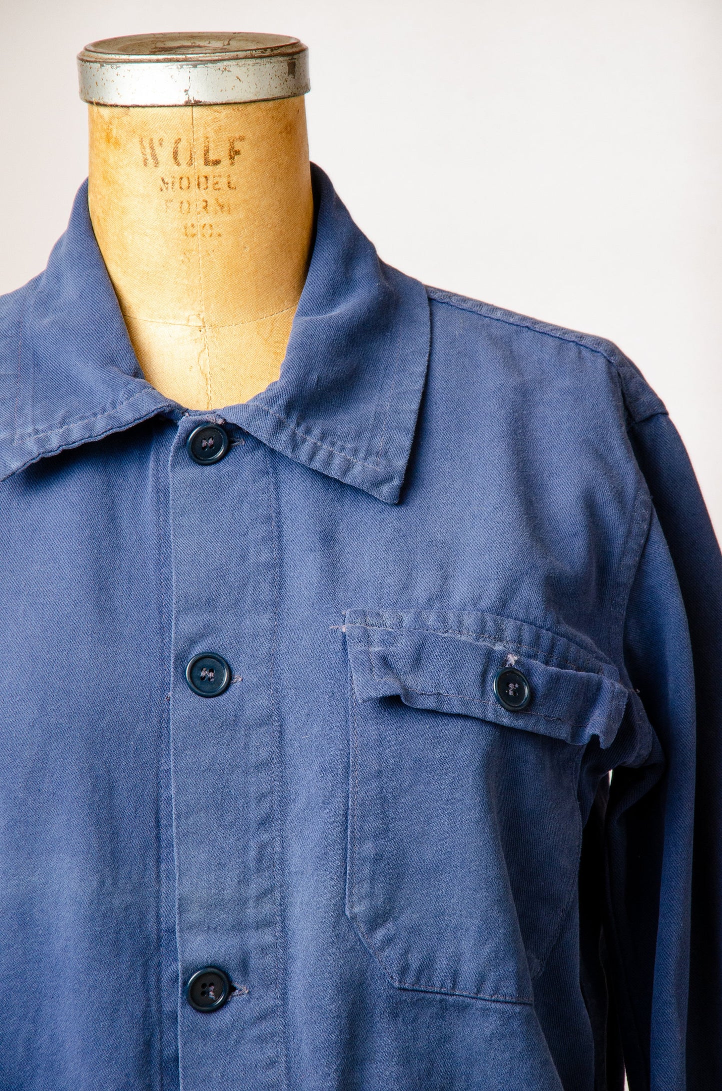 1950s French Chore Jacket Cinch Back Button Down Indigo Cotton Work Jacket