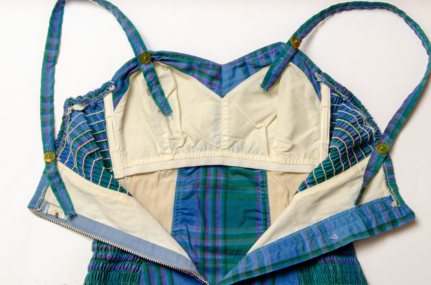 1940s Cotton Plaid Swimsuit Sweetheart Pin Up One Piece Swimsuit Playsuit