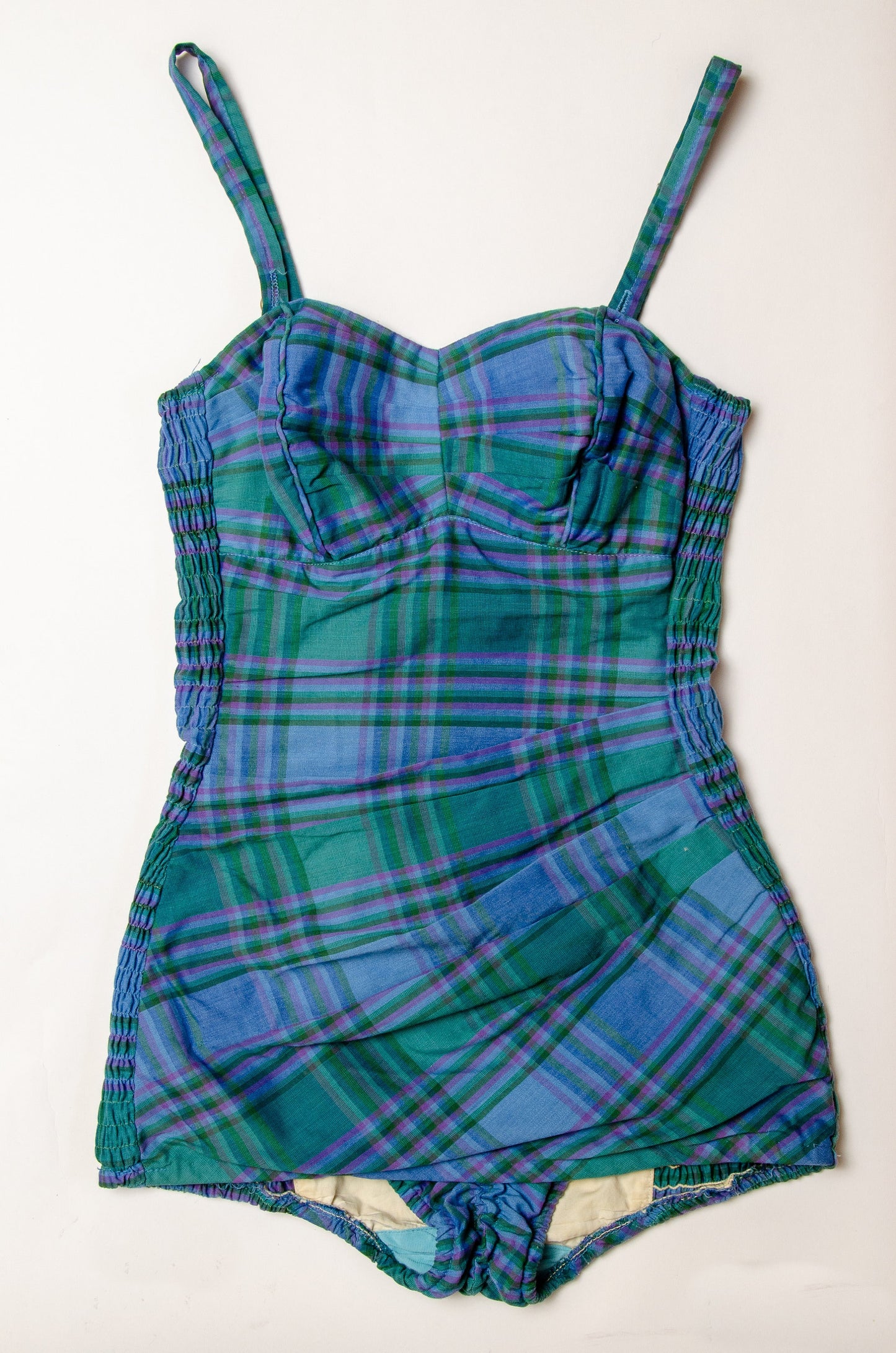 1940s Cotton Plaid Swimsuit Sweetheart Pin Up One Piece Swimsuit Playsuit