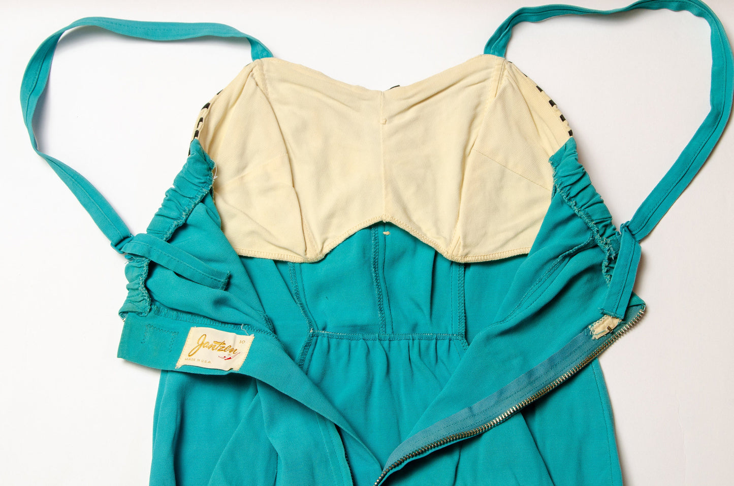 1940s Jantzen Swimsuit Turquoise and Black Sweetheart Pin Up One Piece Playsuit