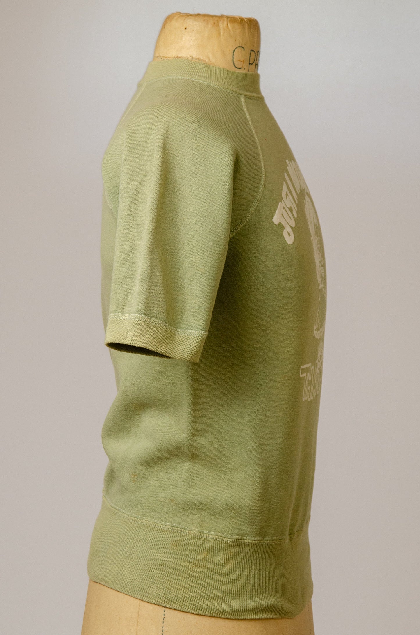 1970s Normal Female Sweatshirt Sage Green Feminist Short Sleeve Knit