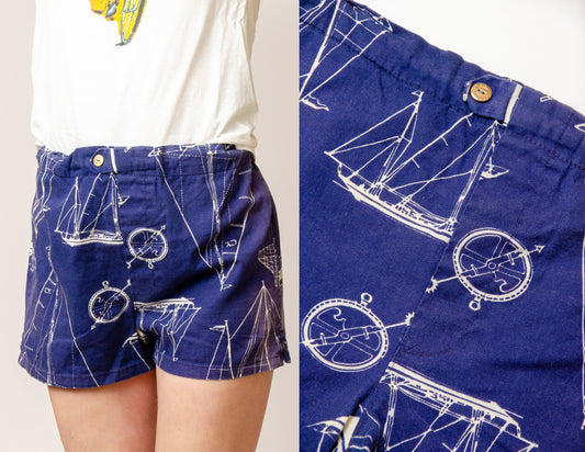 1950s Nautical Shorts Novelty Print Cotton Boat Swim Shorts