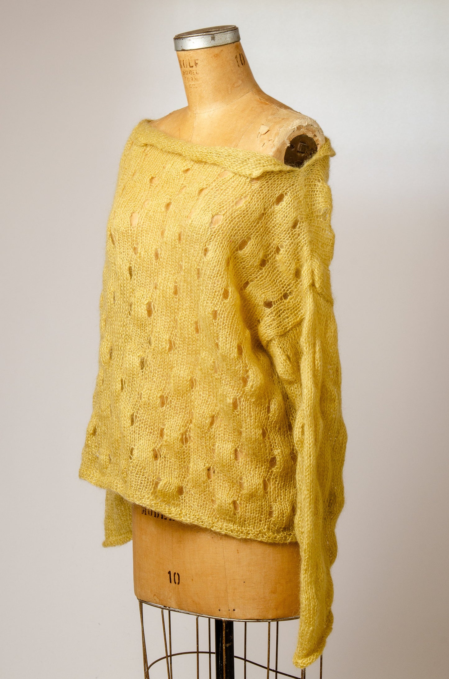 1980s Punk Mohair Open Knit Sweater Yellow Oversized Knit