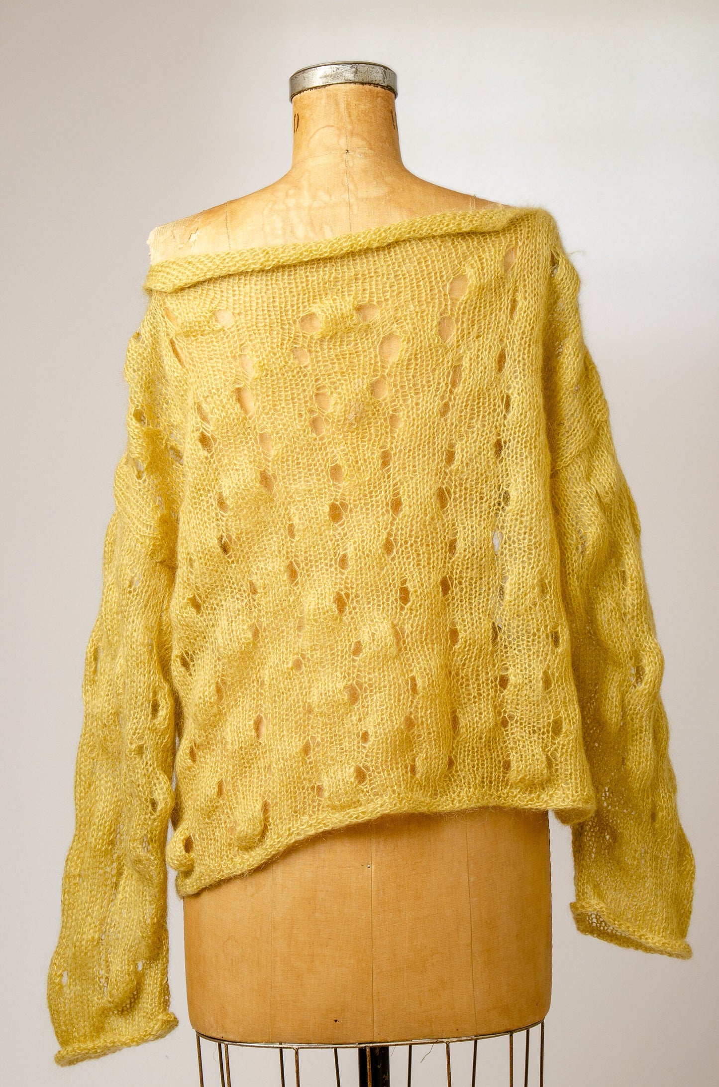 1980s Punk Mohair Open Knit Sweater Yellow Oversized Knit