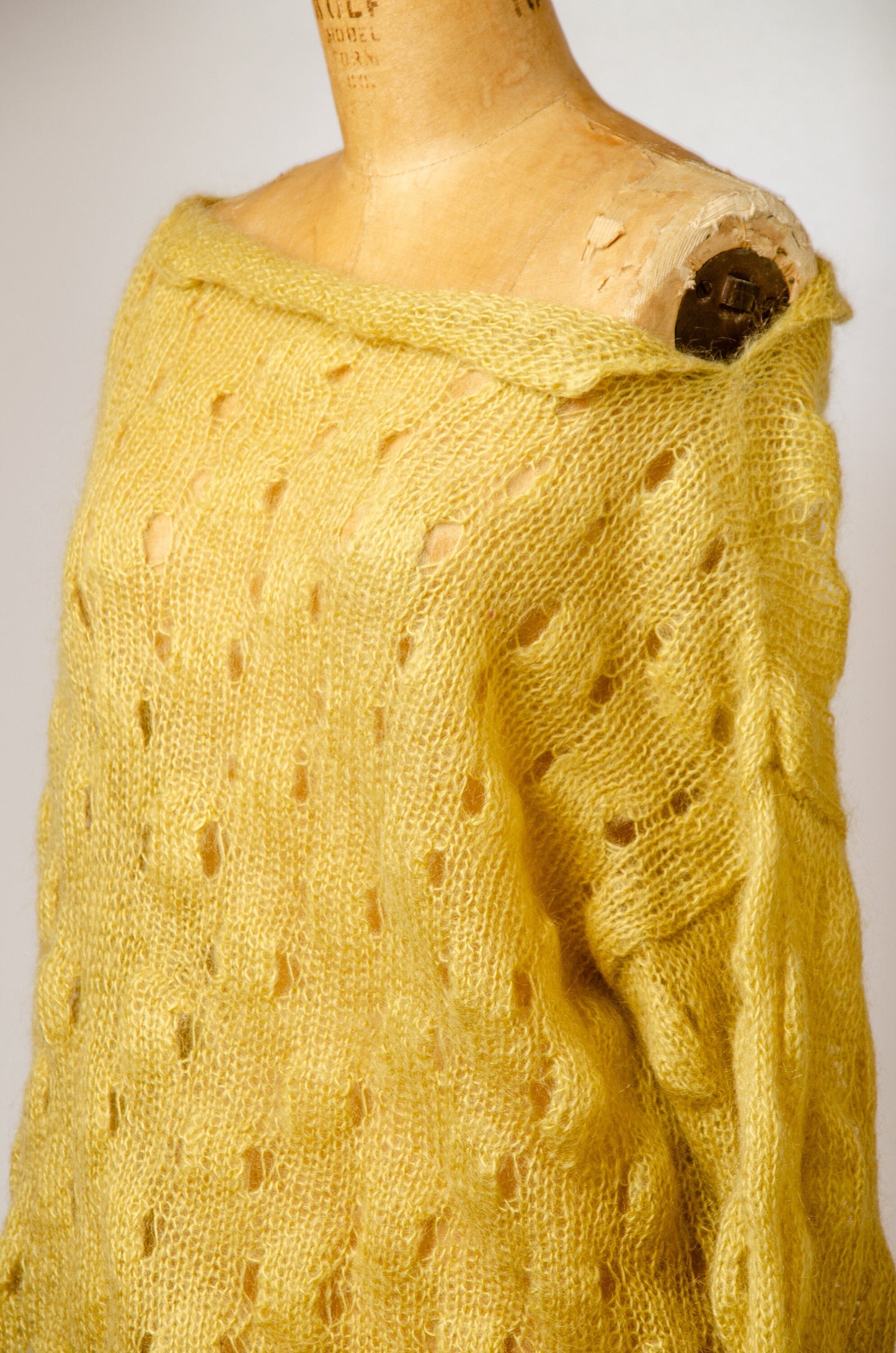 1980s Punk Mohair Open Knit Sweater Yellow Oversized Knit