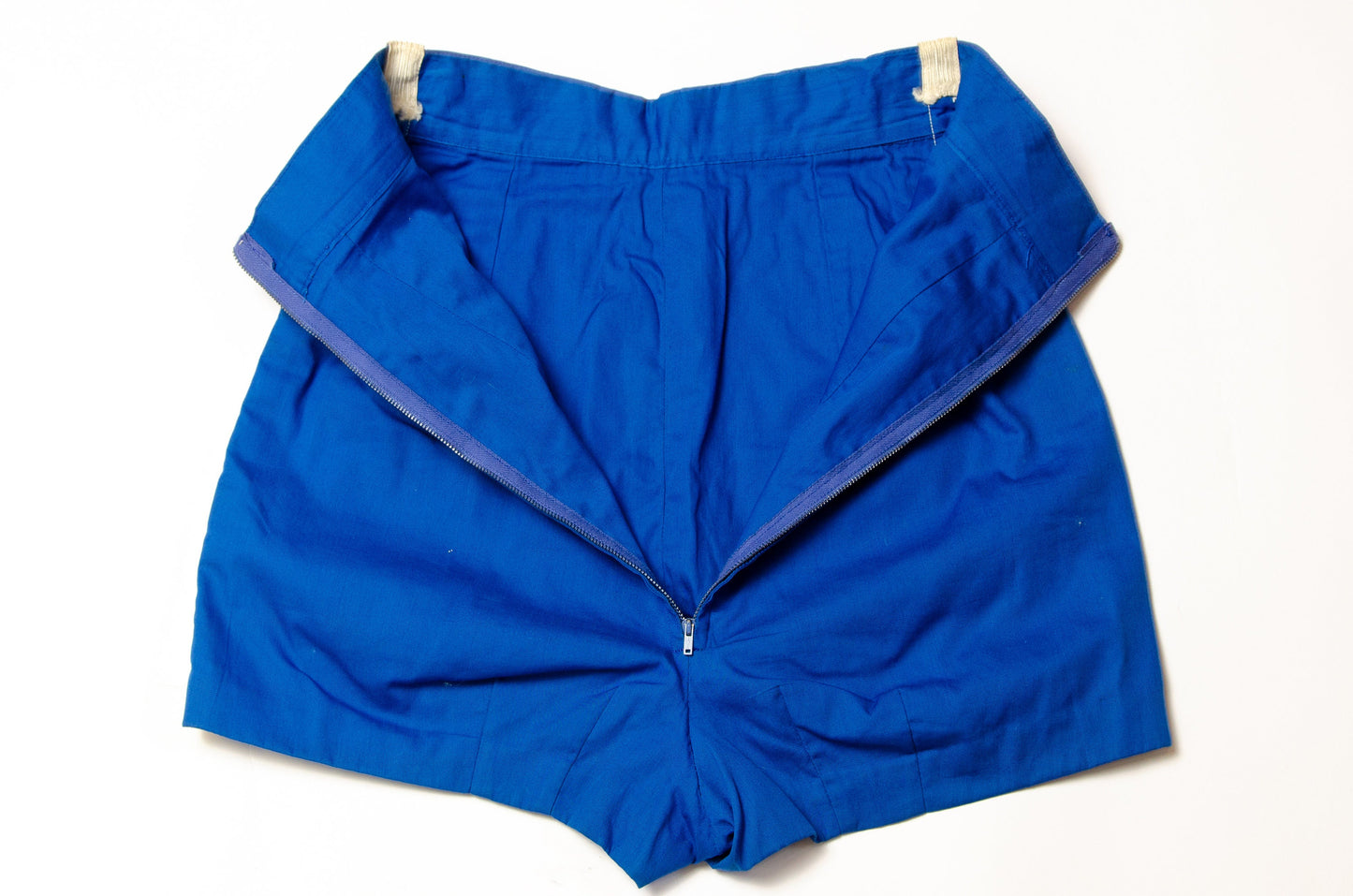 1950s Gym Shorts High Waisted Blue Cotton Uniform Shorts W 23