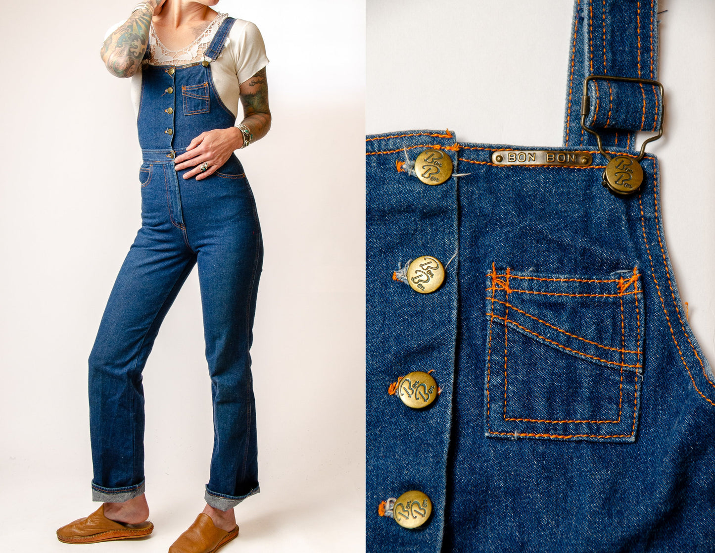 1970s Denim Jumpsuit Bon Bon Dark Denim Overalls Bohemian Jumper