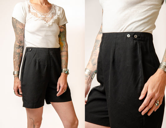 1950s Rayon Dress Shorts High Waisted Black Side Zip Rockabilly Shorts