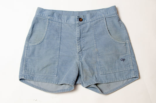 1970s OP Corduroy Shorts Beach Bum Surf Wear Blue Hippie Shorts W 31