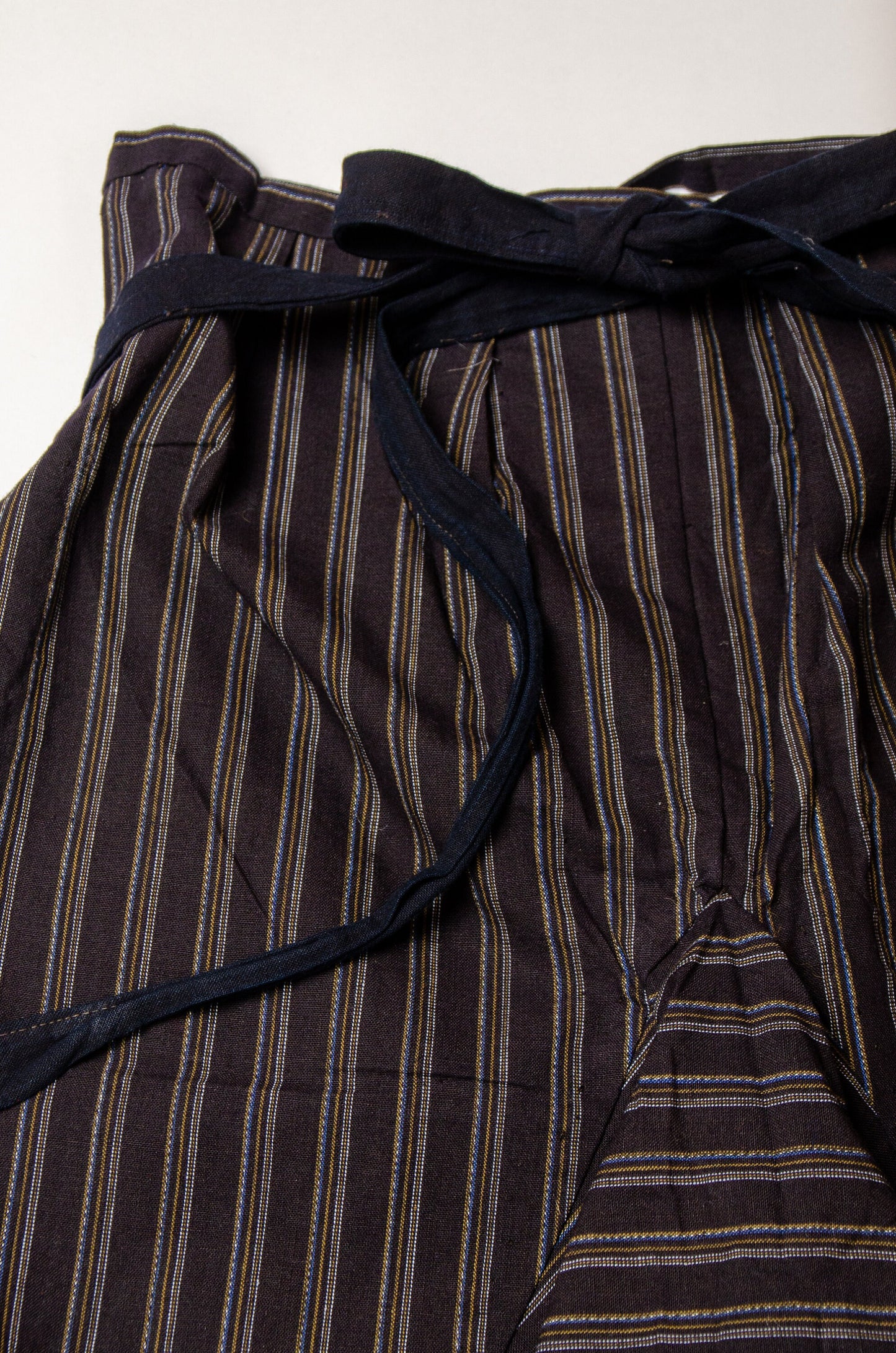 1920s Japanese Indigo Stripe Monpe Wrap Around Work Pants Deadstock