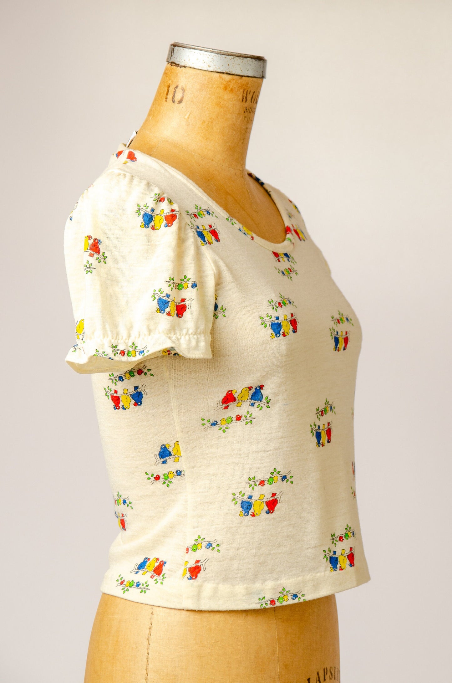 1970s Babydoll Blouse Birds Novelty Print Dolly Blouse