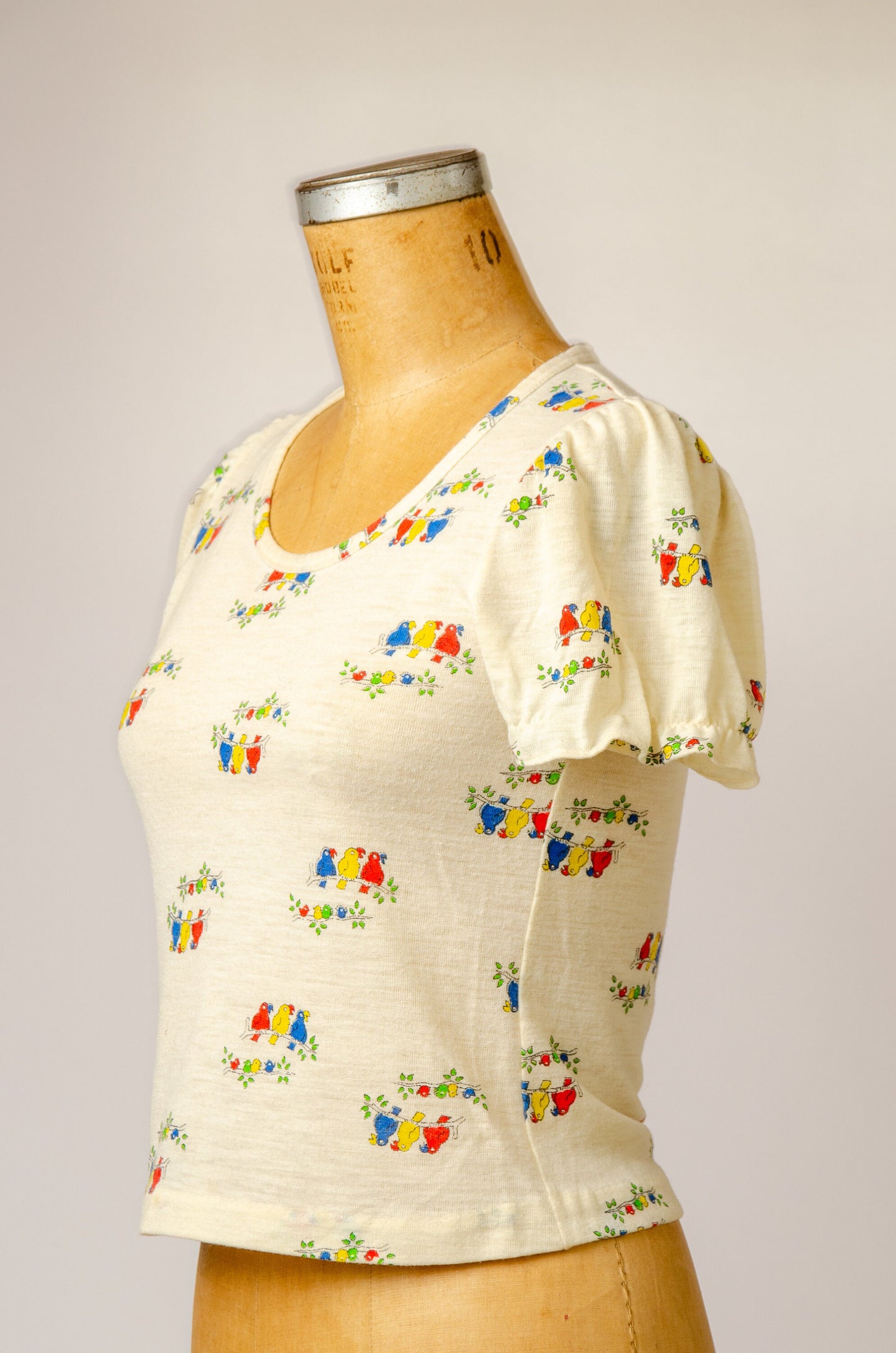 1970s Babydoll Blouse Birds Novelty Print Dolly Blouse