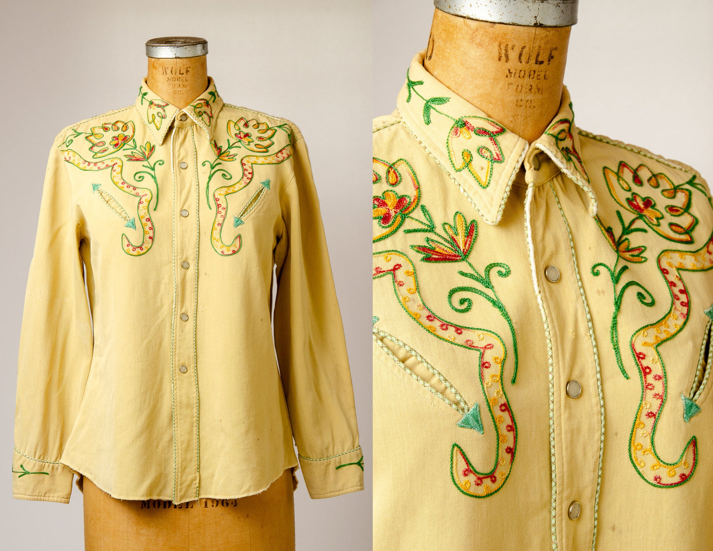 1940s Rayon Western California Ranchwear Arrow Pocket Pearl Snap Cowboy Shirt