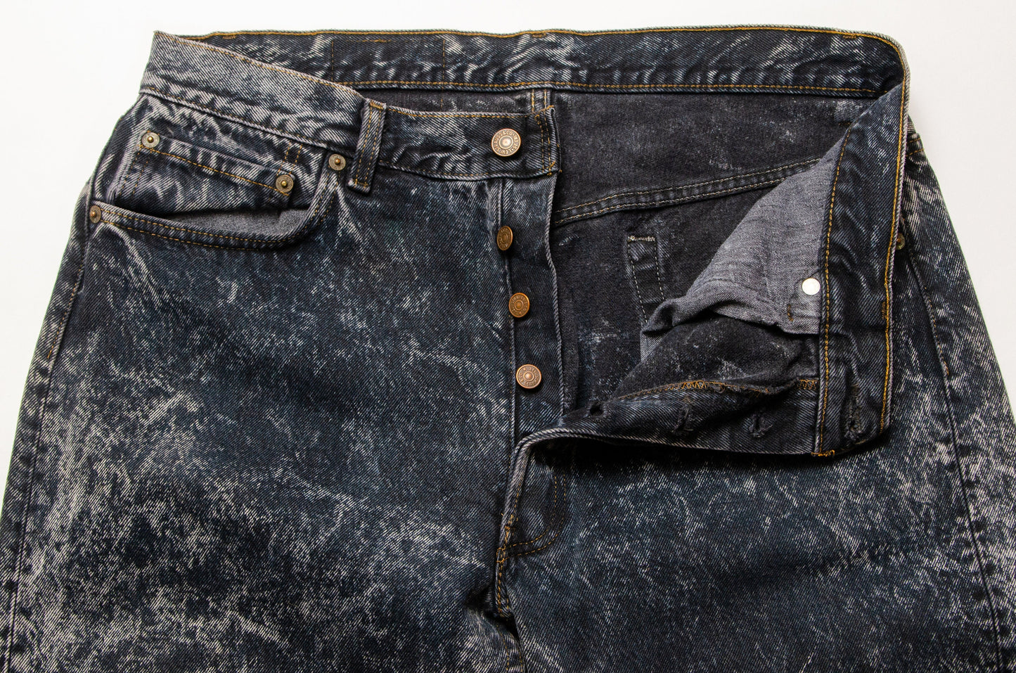 1980s Levis Acid Wash Black Denim USA Button Fly Jeans 35 x 30