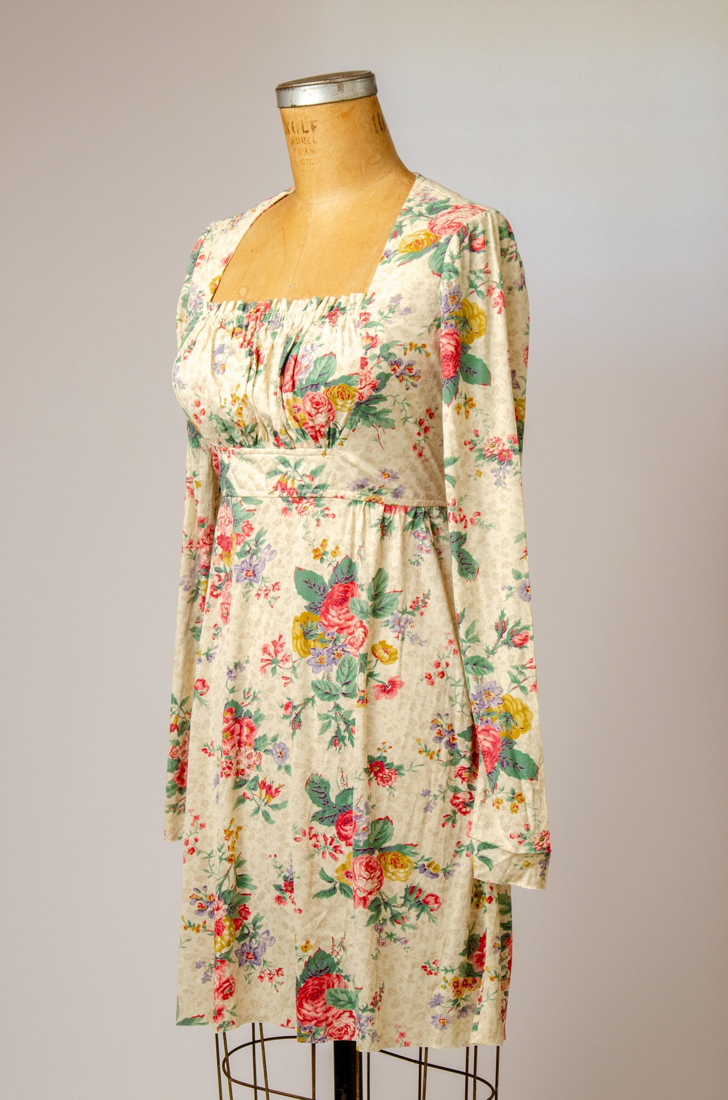 1970s Empire Waist Floral Renaissance Style Hippie Dress