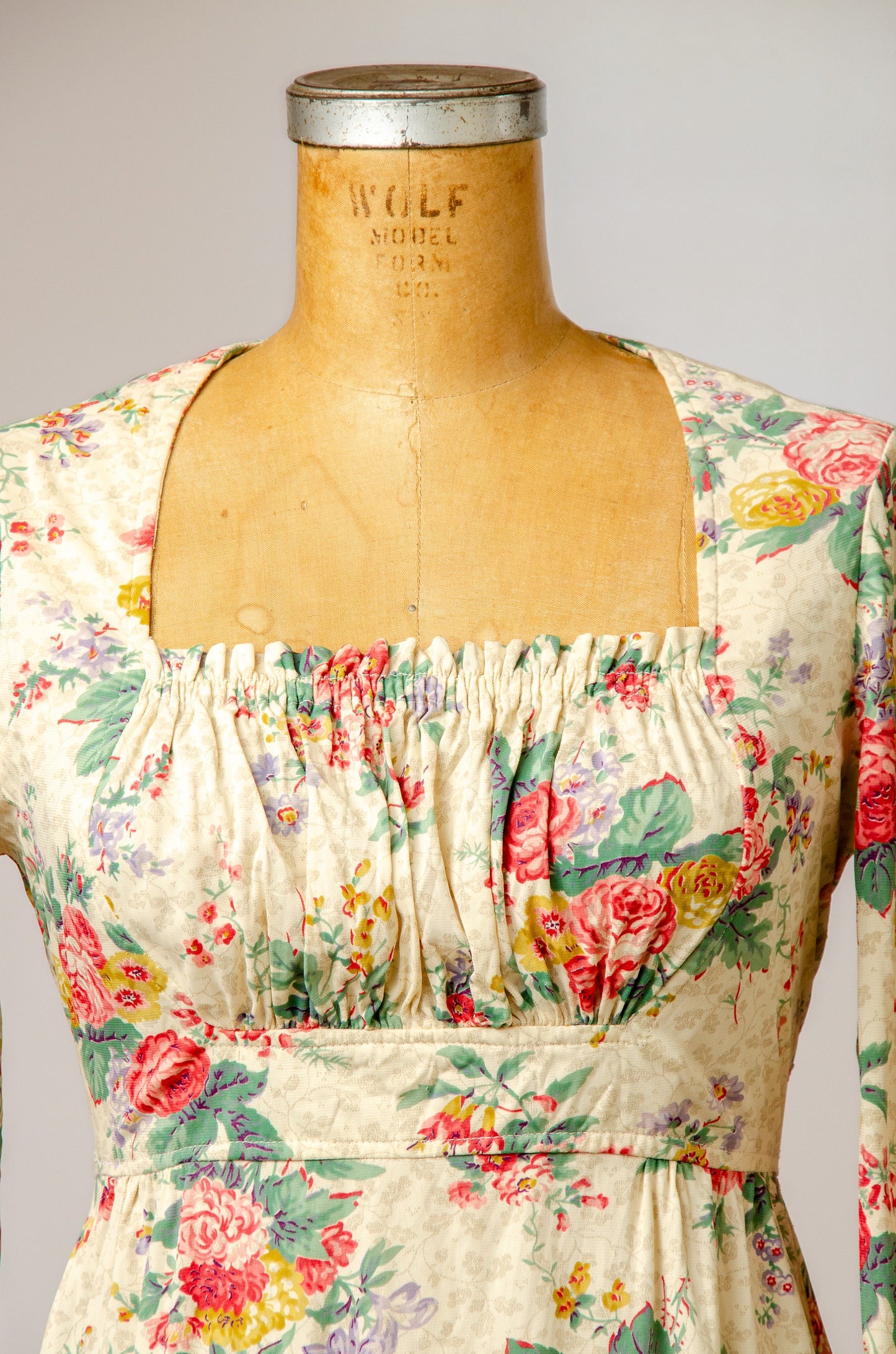 1970s Empire Waist Floral Renaissance Style Hippie Dress