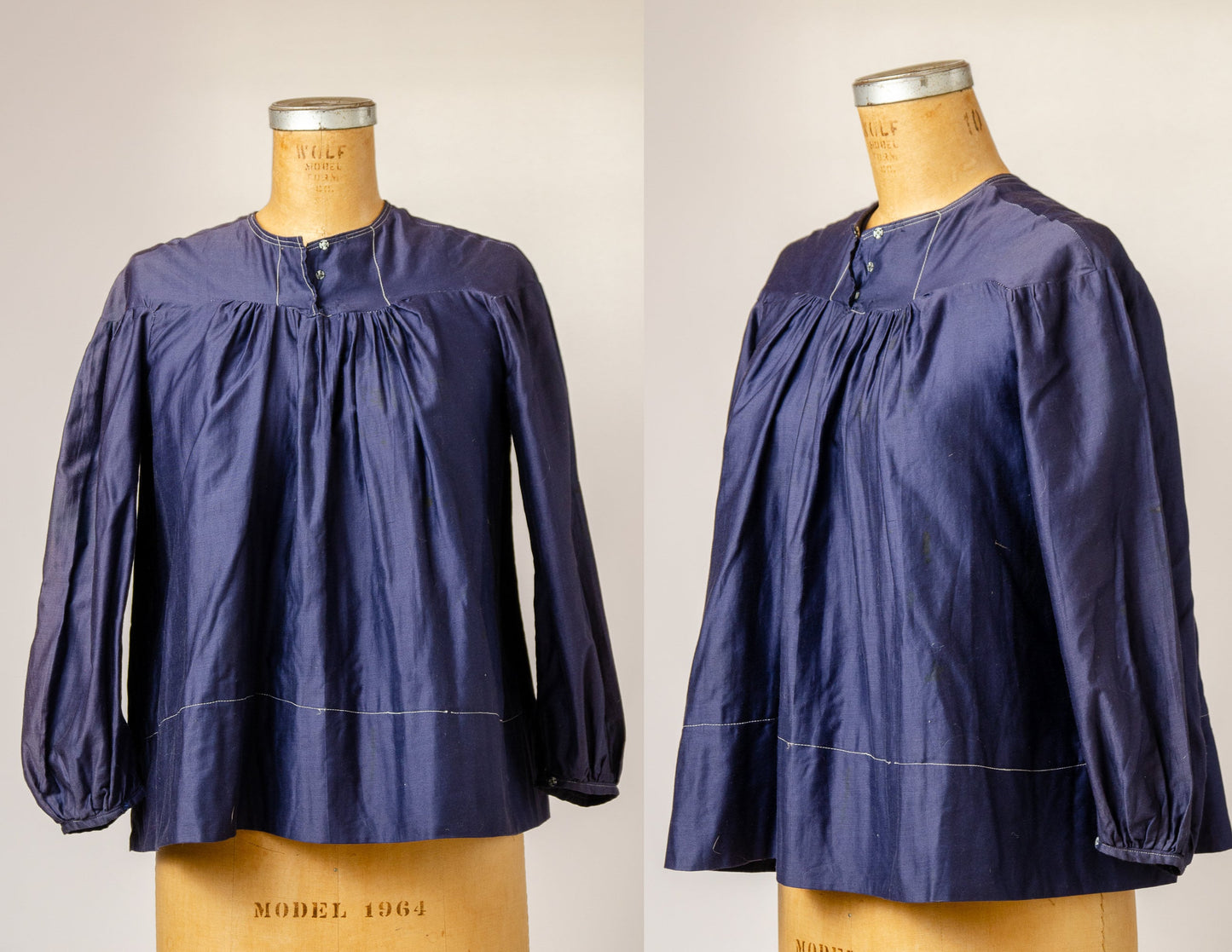 1920s Silk Dolly Blouse Navy Blue Babydoll Blouse