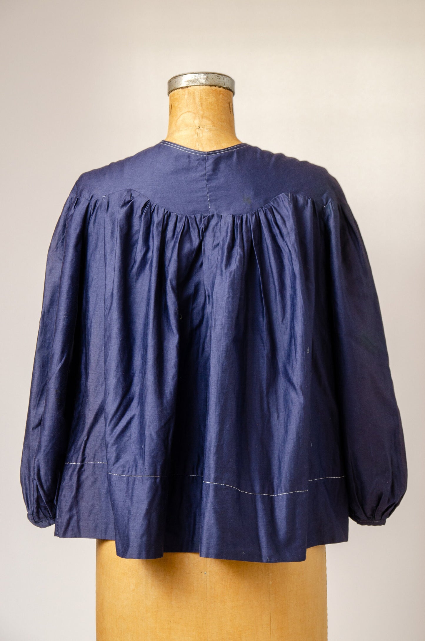 1920s Silk Dolly Blouse Navy Blue Babydoll Blouse