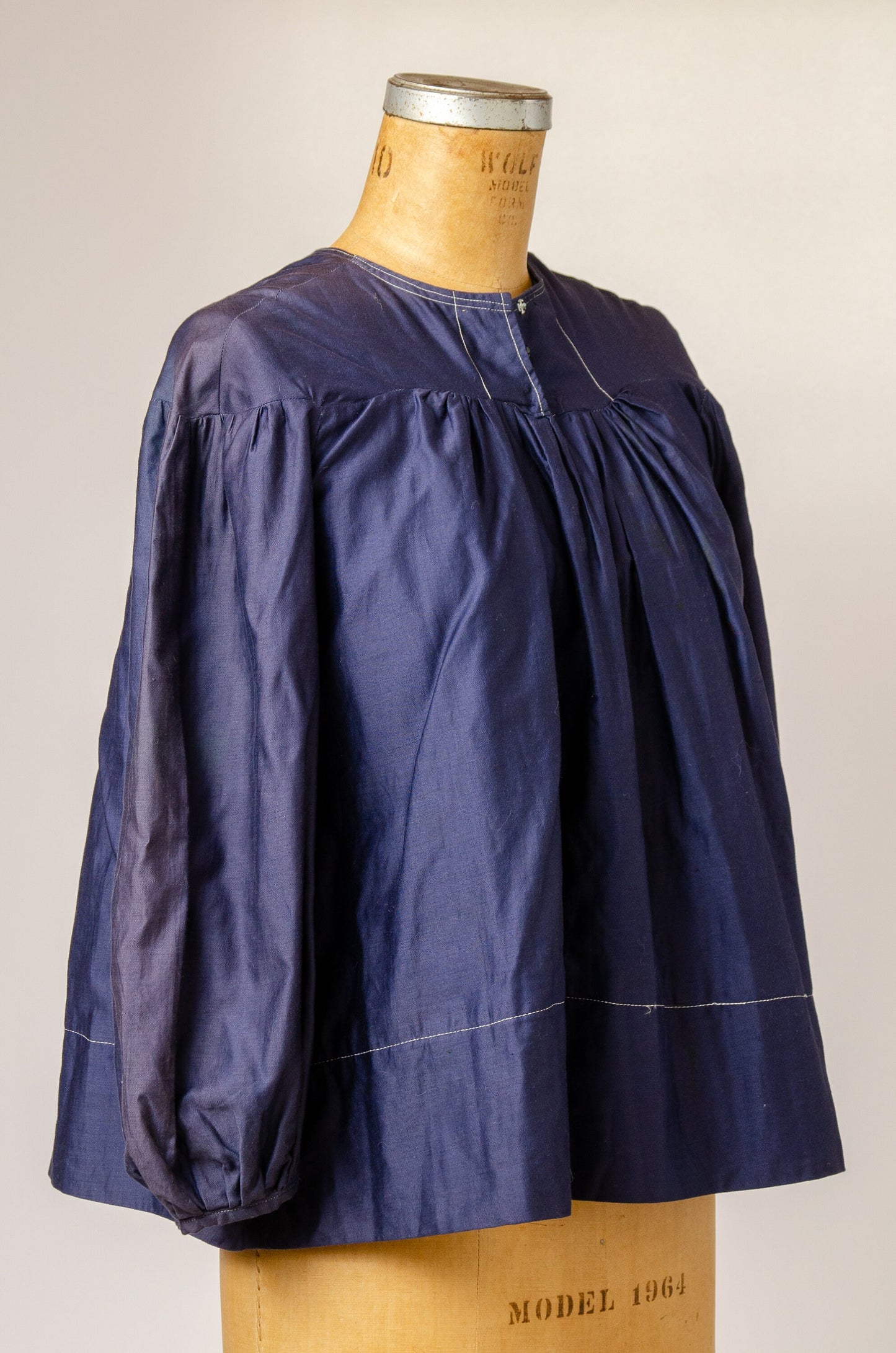 1920s Silk Dolly Blouse Navy Blue Babydoll Blouse