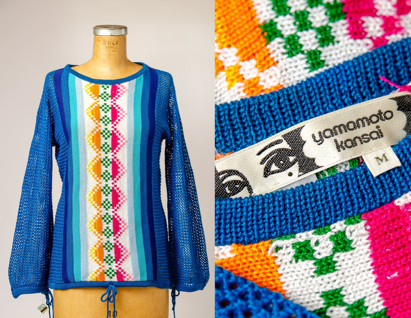 1970s DEADSTOCK Yamamoto Kansai Knitwear Blue Glam Sweater